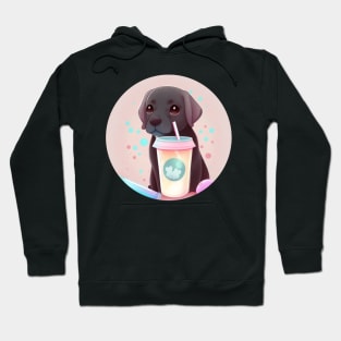 Cute Kawaii Chocolate Labrador Drinking Bubble Tea - Adorable Dog Lover Gift and Fun Animal Art Hoodie